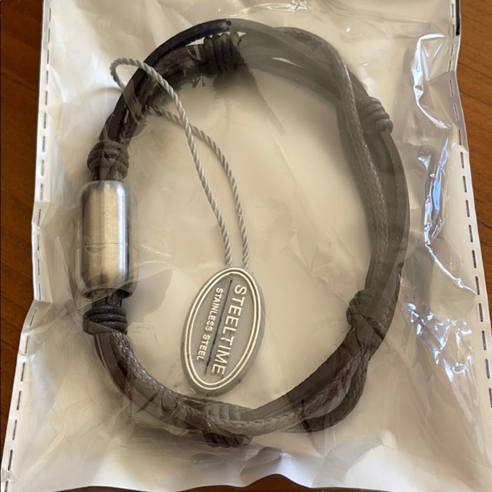 NWT STEELTIME Steel Braided Leather Bracelet